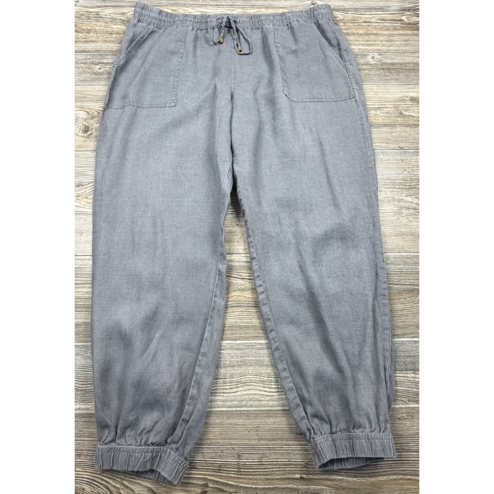 Company Ellen Tracy Grey Linen Jogger Pants Drawstring Waist Women's 2XL